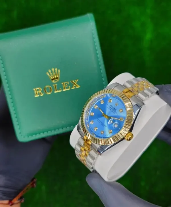 Luxury Diamond Bezel Watch – Elegant Blue & Gold Design - Image 3