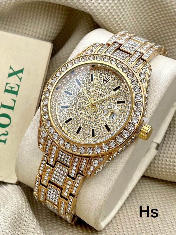 Luxurious Iced-Out Gold Rolex-Inspired Watch - Image 6