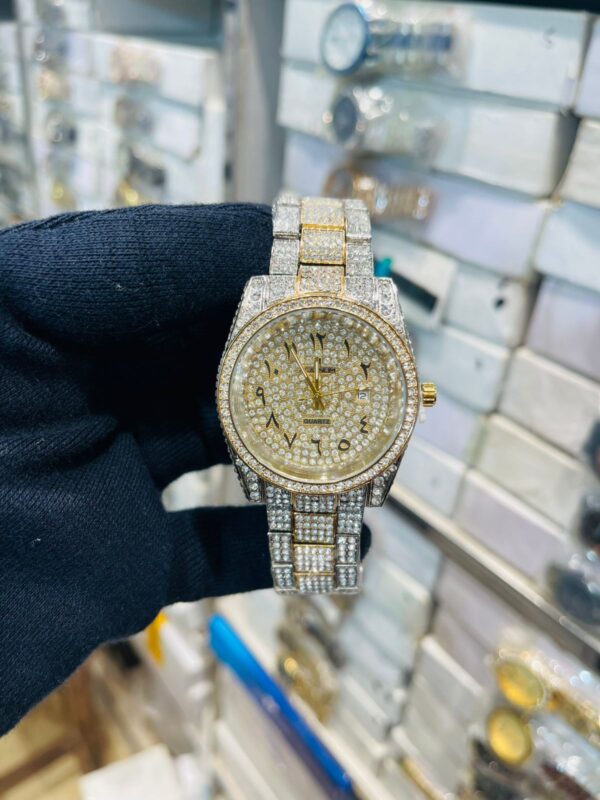 Luxurious Iced-Out Gold Rolex-Inspired Watch - Image 2