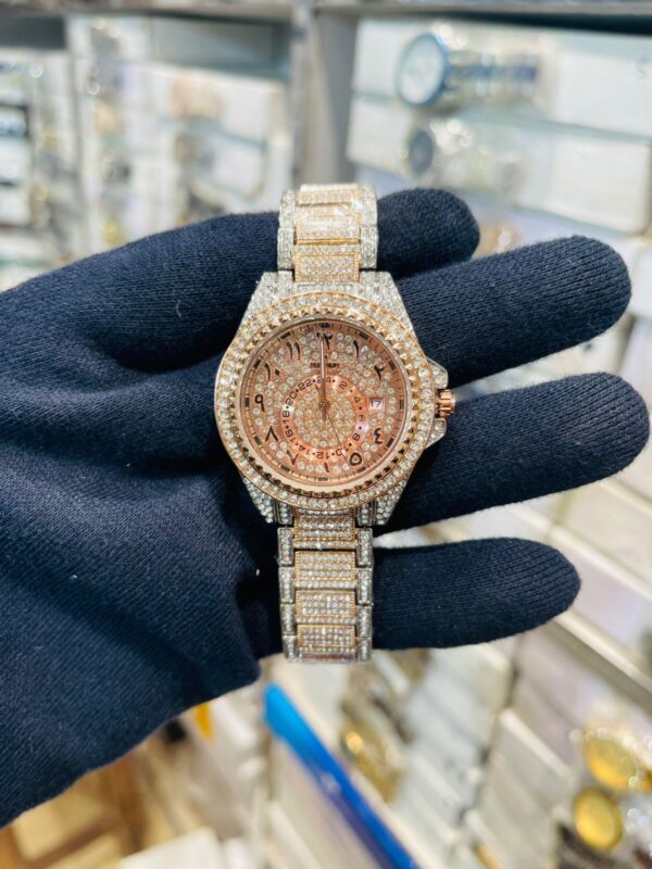 Luxurious Iced-Out Gold Rolex-Inspired Watch - Image 3